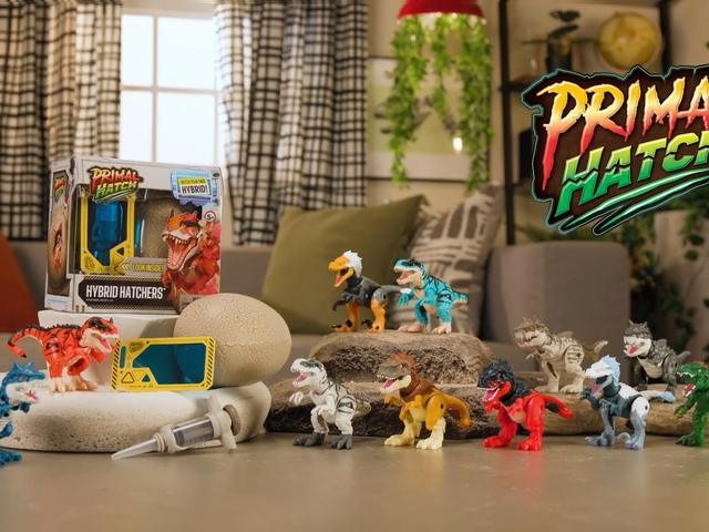 Primal Hatch Hybrid Hatchers figures lined up in a living room